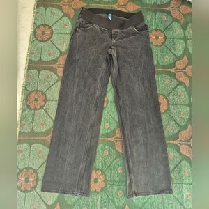 Wide Leg Tall Maternity Jeans Washed Black Size 6 Long Low Belly Panel